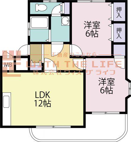 岩井川タウンハウスII(2LDK/2階)の間取り写真