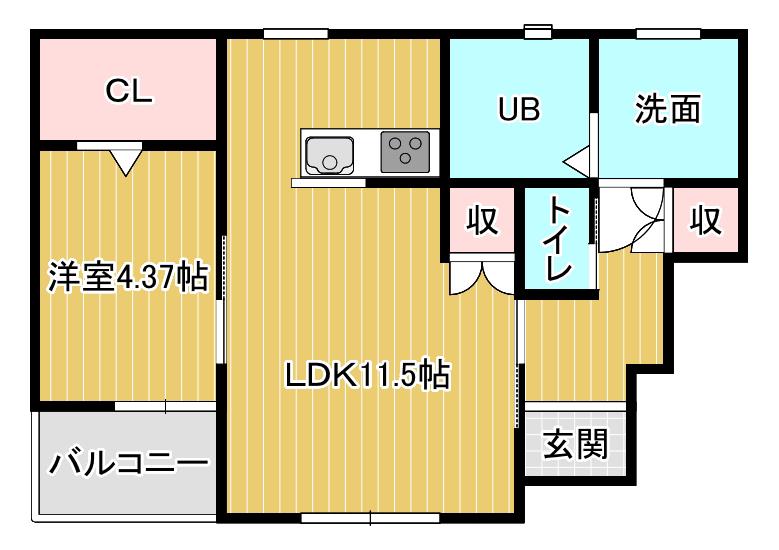 シャンドゥ・フルール(1LDK/2階)の間取り写真