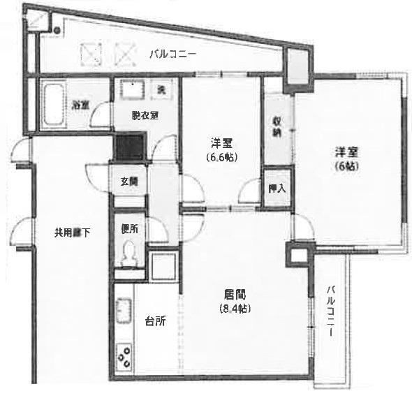 帝金ビル(2LDK/9階)の間取り写真