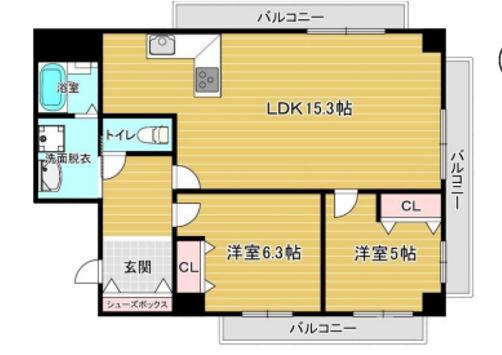 エルザグレース堀江タワー(2LDK/23階)の間取り写真