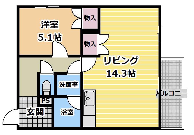 プレジデント北金沢(1LDK/6階)の間取り写真