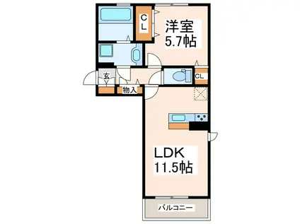 モルトグラッソ(1LDK/2階)の間取り写真