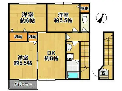 サンフロール神戸北II(3DK/2階)の間取り写真