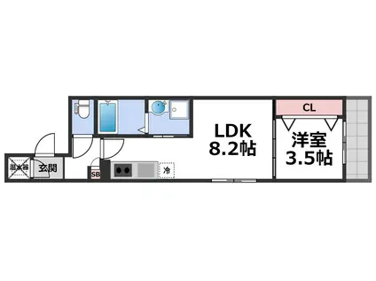 レジデンスコート深江橋(1LDK/3階)の間取り写真