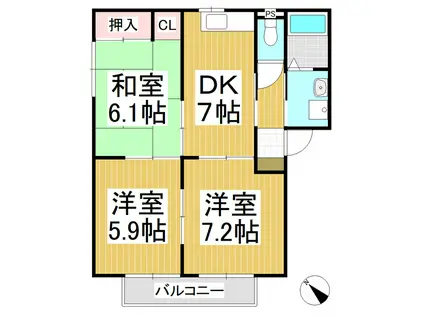バリュージュ野沢 B棟(3DK/2階)の間取り写真