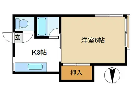 中込荘(1K/3階)の間取り写真