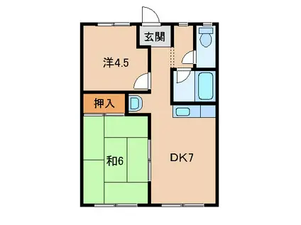メゾンヨクナァール(2DK/1階)の間取り写真