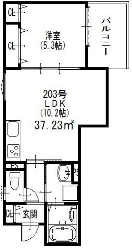 クリエオーレ荒本3(1LDK/2階)の間取り写真