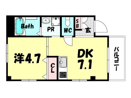 ERCITYSNISHINADA(1DK/4階)の間取り写真