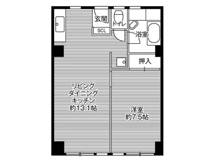 ビレッジハウス城北タワー1号棟(1LDK/7階)の間取り写真