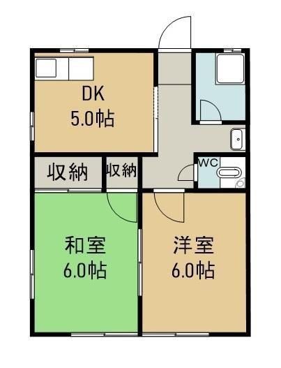 コーポ85中棟(2DK/2階)の間取り写真
