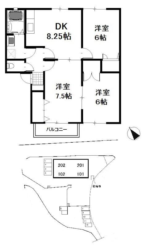 パークサイドハイツ(3DK/2階)の間取り写真