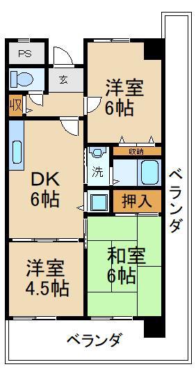 グランドヴィラ香里(3DK/3階)の間取り写真