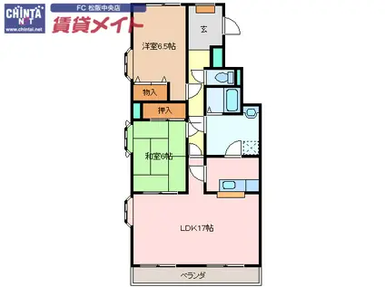 ハイタウンソレイユ(2LDK/4階)の間取り写真