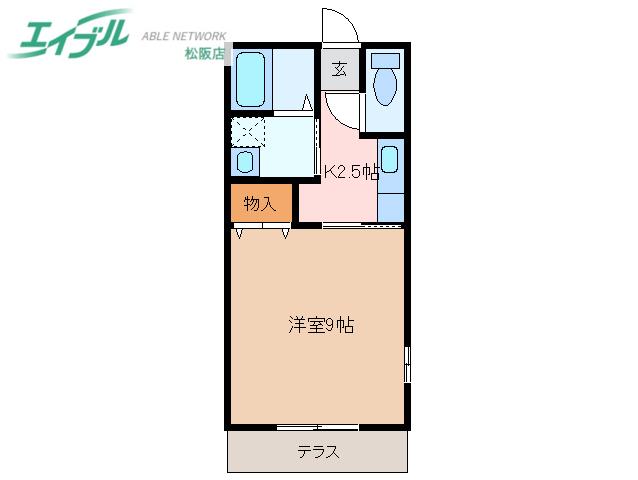 テールハウス(1K/2階)の間取り写真