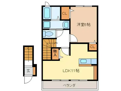 ジャスティス(1LDK/2階)の間取り写真