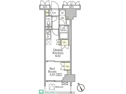 リーフシティ市川ザ・レジデンス(1DK/4階)の間取り写真