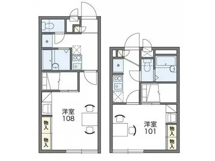 ブルーライン 中田駅(神奈川) 徒歩10分 2階建 築21年(1K/1階)の間取り写真