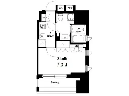 中目黒ウエスト(1K/6階)の間取り写真