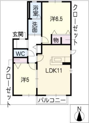 ベルカーサ A棟(2LDK/2階)の間取り写真