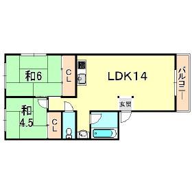 ランマンション(2LDK/3階)の間取り写真