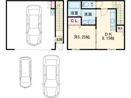 トータルガレージ雨間(1DK/1階)の間取り写真