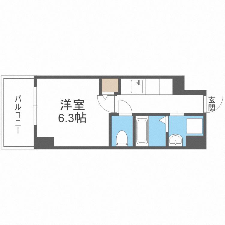 METROSA弁天町(1K/6階)の間取り写真