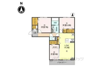 近鉄奈良線 新大宮駅 徒歩18分 3階建 築1年(3LDK/2階)の間取り写真
