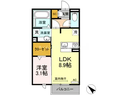 D-ROOMKG(1LDK/2階)の間取り写真
