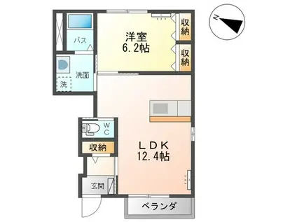 充実した設備が魅力の物件(1LDK/1階)の間取り写真