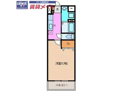 ブルースカイマンションX(1K/2階)の間取り写真