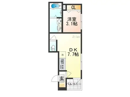 アミティア円町(1DK/2階)の間取り写真