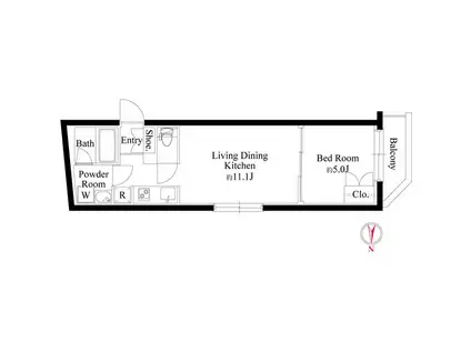 グランパセオ代々木上原II(1LDK/2階)の間取り写真