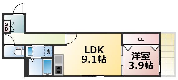 アルカンシェルコート緑橋(1LDK/2階)の間取り写真