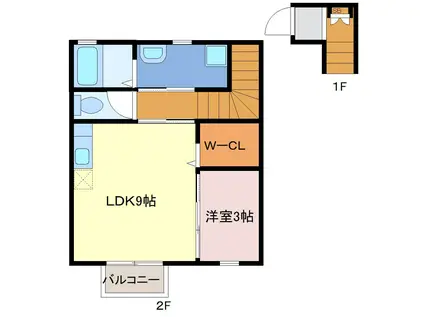 ブリスハウス・キューワ(1LDK/2階)の間取り写真