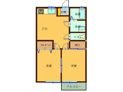 グランフォーリスト(2DK/1階)の間取り写真