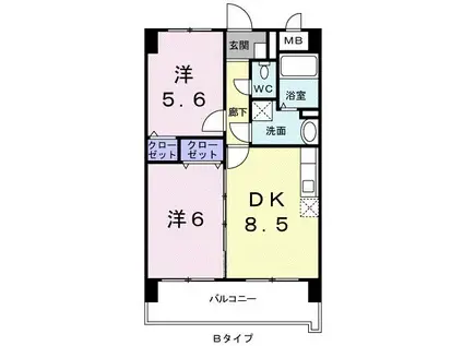 ヒルズ天神(2DK/4階)の間取り写真