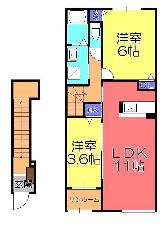 レ・ドルチェ(2LDK/2階)の間取り写真
