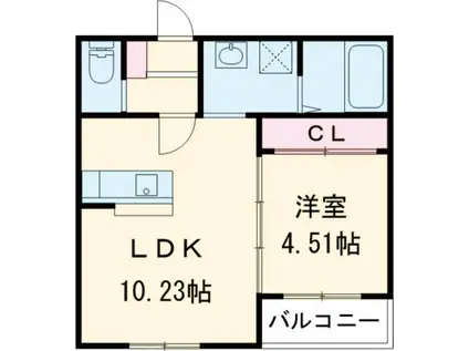 エクスヴィータ新入(1LDK/1階)の間取り写真
