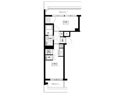 ハイツ新富町(2K/6階)の間取り写真