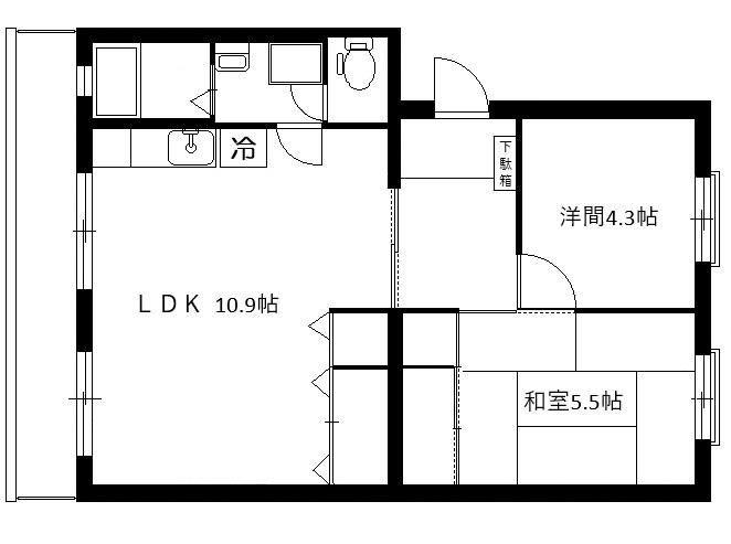 コーポラス高陽台(2LDK/1階)の間取り写真