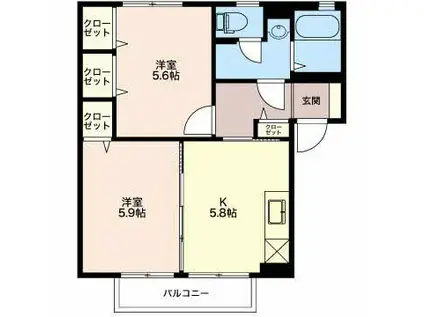 ミドルフィールド(2K/2階)の間取り写真