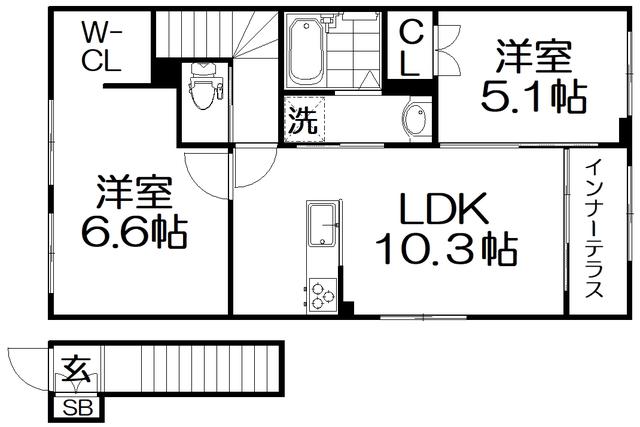 ローザ フェリーチェ(2LDK/2階)の間取り写真