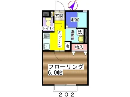 パークハイムA棟(1K/2階)の間取り写真