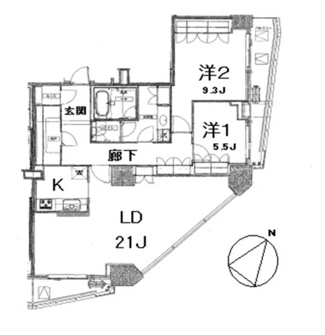 アトラスタワー六本木(2LDK/11階)の間取り写真