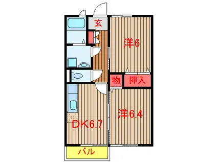 カスミハイツII(2DK/2階)の間取り写真