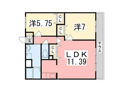 ウエストリバーB(2LDK/1階)の間取り写真