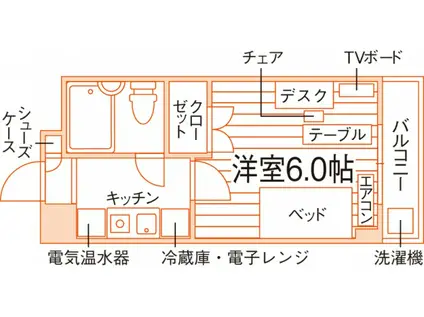 ヴィラリッチーニⅡ号館(1K/2階)の間取り写真