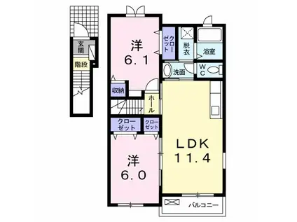 エンポリアム行橋 I(2LDK/2階)の間取り写真