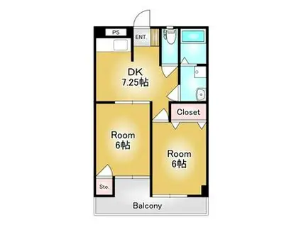 ピュア・モールII(2DK/1階)の間取り写真